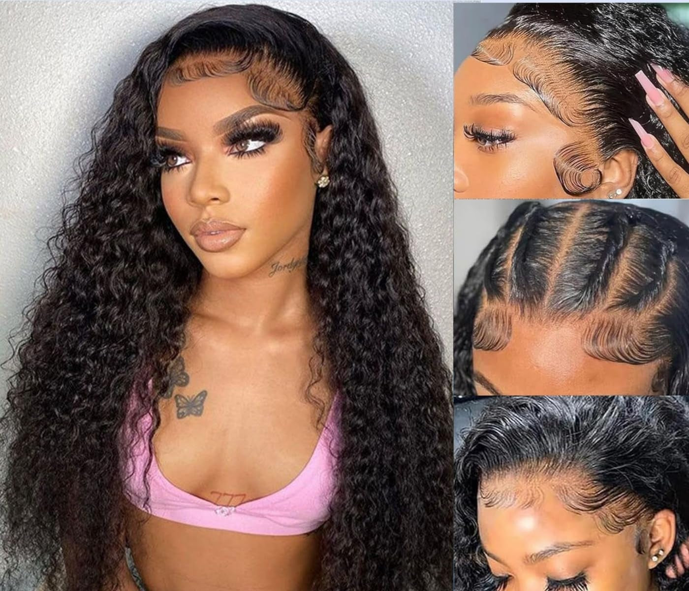 13X6 Deep Wave Lace Front Wigs Human Hair 220 Density Deep Curly Lace Front Wigs Human Hair Glueless Transparent Lace Frontal Wig for Women Pre Plucked with Baby Hair Natural Black (26 Inch)